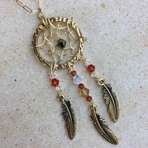 Gold Feather Dreamcatcher Necklace